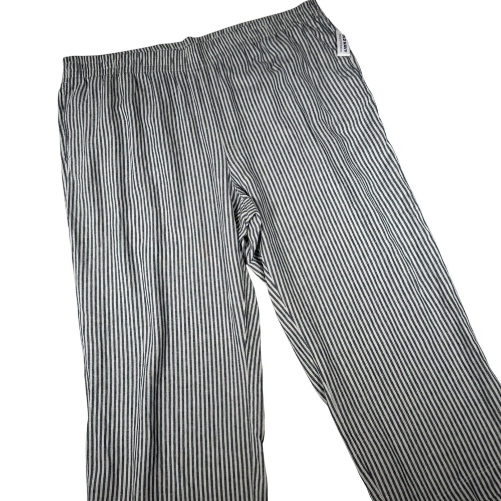 Old Navy Wide Leg Pants Women 3X Blue Striped Linen Blend NWT 681446-02 Coastal